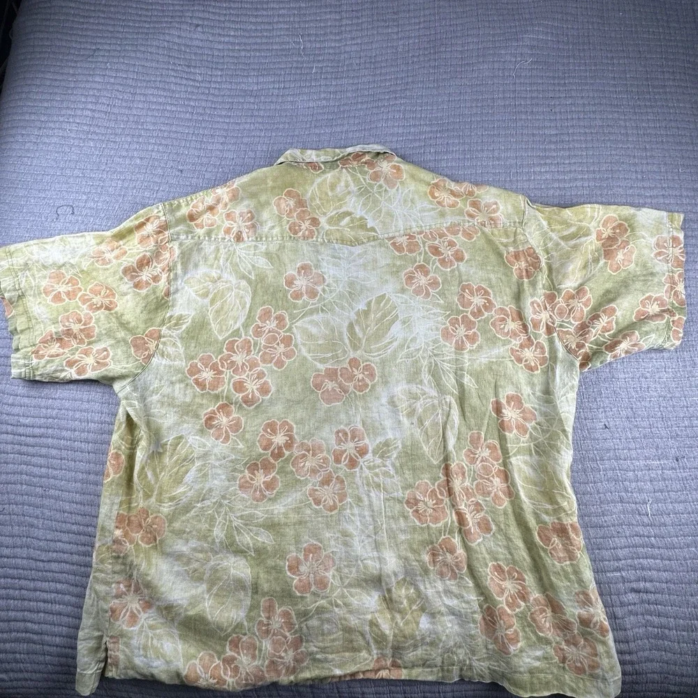 Vintage‎ Tommy Bahama Linen Shirt Men XXL Green Beach Floral Hawaiian Tropical